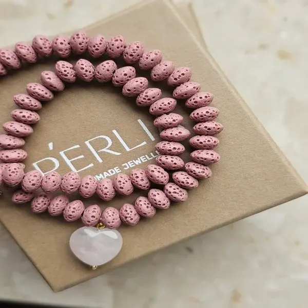 Naszyjnik | LAWA WULKANICZNA, KWARC RÓŻOWY