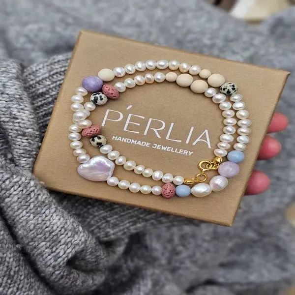 Naszyjnik | PERŁA, LAWA WULKANICZNA, JASPIS, JADEIT