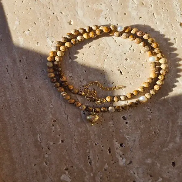 Naszyjnik | JASPIS OBRAZKOWY, PERŁA