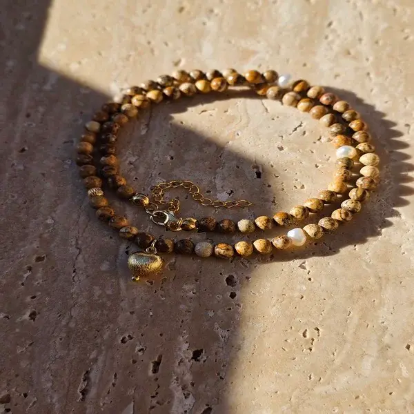 Naszyjnik | JASPIS OBRAZKOWY, PERŁA