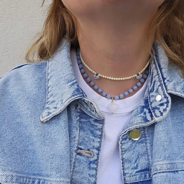 Naszyjnik borówka z kamienia rzecznego i angelitu