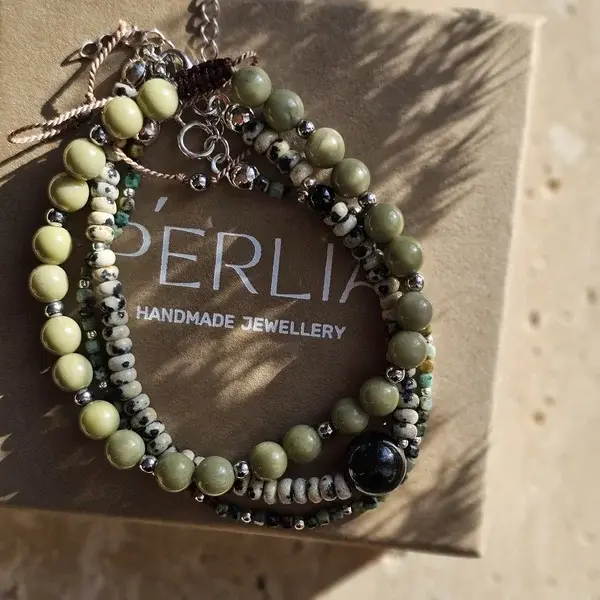 Bransoletka z jaspisu i srebrnego hematytu